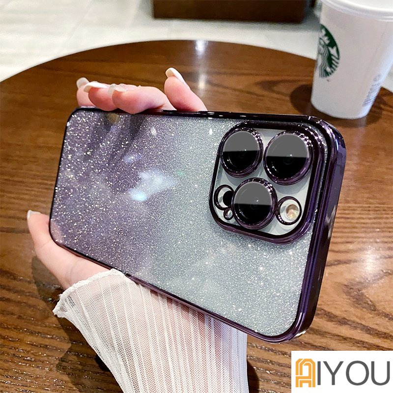 IPHONE Casing Gradasi Electroplate Mewah Untuk Iphone14 13 12 11 Pro Max X Xs XR Max Mini7 8 Plus SE 2020 2022 Bumper Glitter Cover