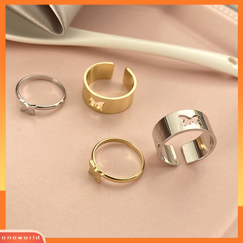 [EONE] 2pcs/set Cincin Pasangan Warna Solid Yang Sesuai Dengan Cincin Gaya Punk Bentuk Bulan Cincin Pernikahan Hadiah Ulang Tahun