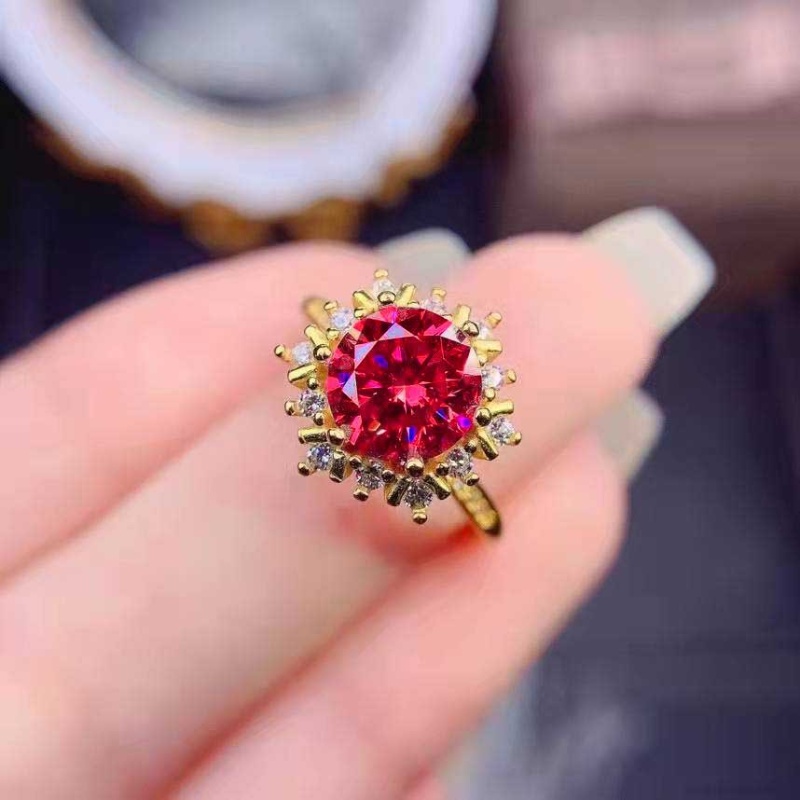 Goldkingdom Fashion Perhiasan Aksesoris Ready Stock Berlapis Emas Merah Korundum Cincin Wanita 5karat Kepingan Salju Penuh Berlian Terbuka Caibao Ring