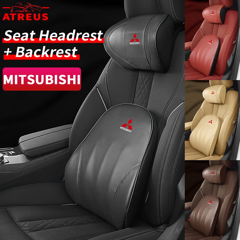 Mitsubishi Car Leather Headrest Pillow Back Support Pillow Memory Foam Bantal Lumbar Bantal Leher Untuk Xpander Mirage Kuda Lancer Pajero Outlander Attrage