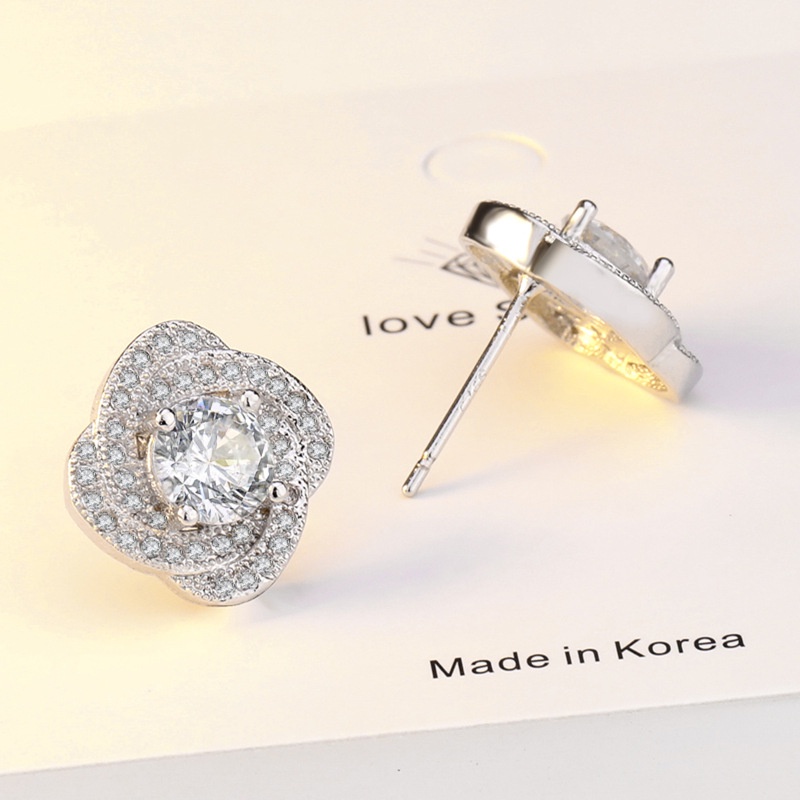 Goldkingdom Aksesoris Perhiasan Fashion Ready Stock Kreatif Spin Cinta Penuh Berlian Stud Earrings Engagement Earrings Woman