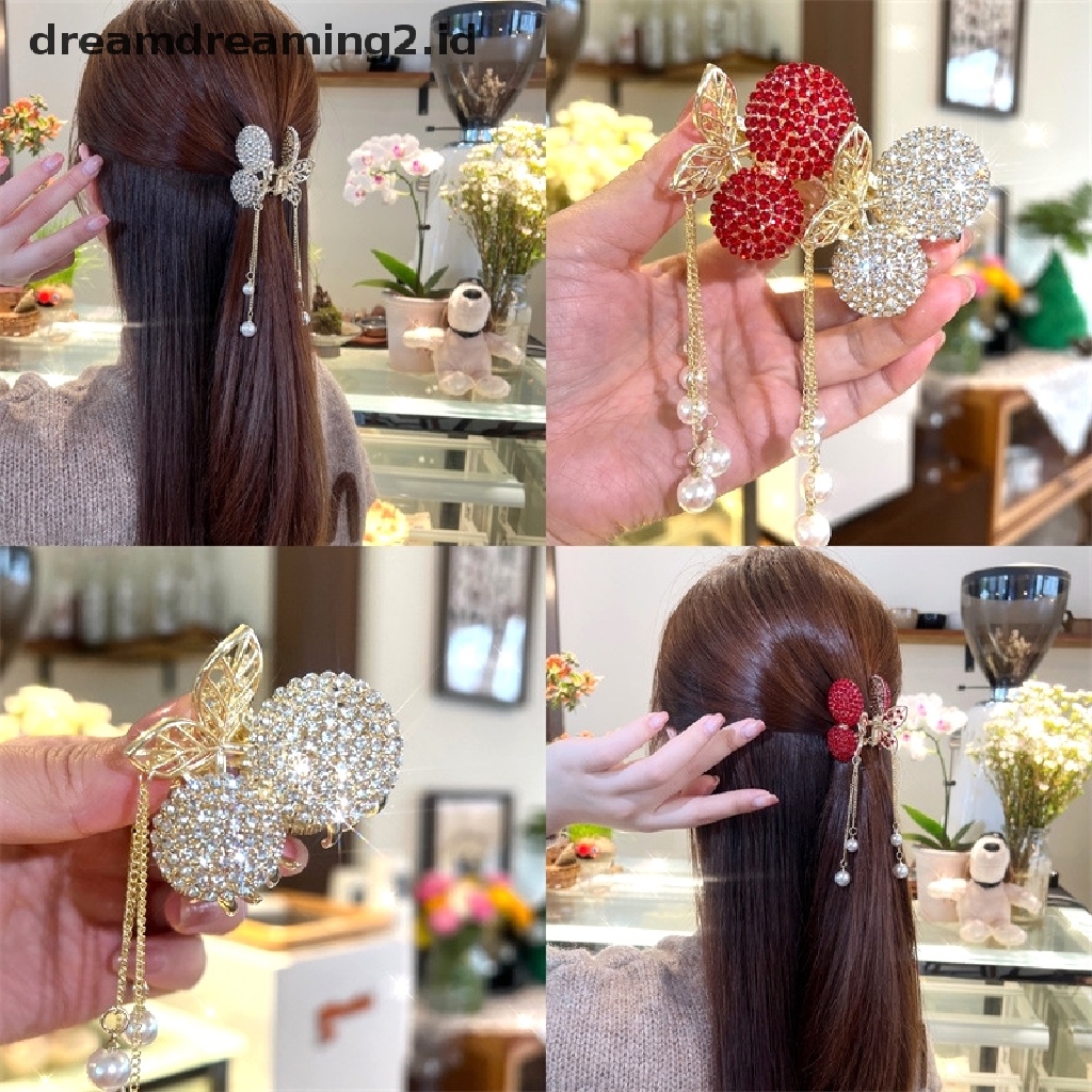 (hot) 1pc Cherry Rumbai Jepit Rambut Berlian Imitasi Hair Clip Woman Hair Claw Jewelry Aksesoris Rambut Peri Hiasan Kepala//