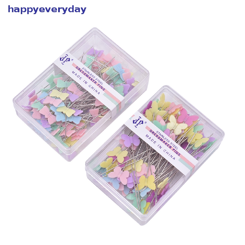 [happy] 100pcs/lot Aksesoris Jahit Pin Patchwork Dengan Kotak DIY Tombol Kepala Pin DIY [ID]