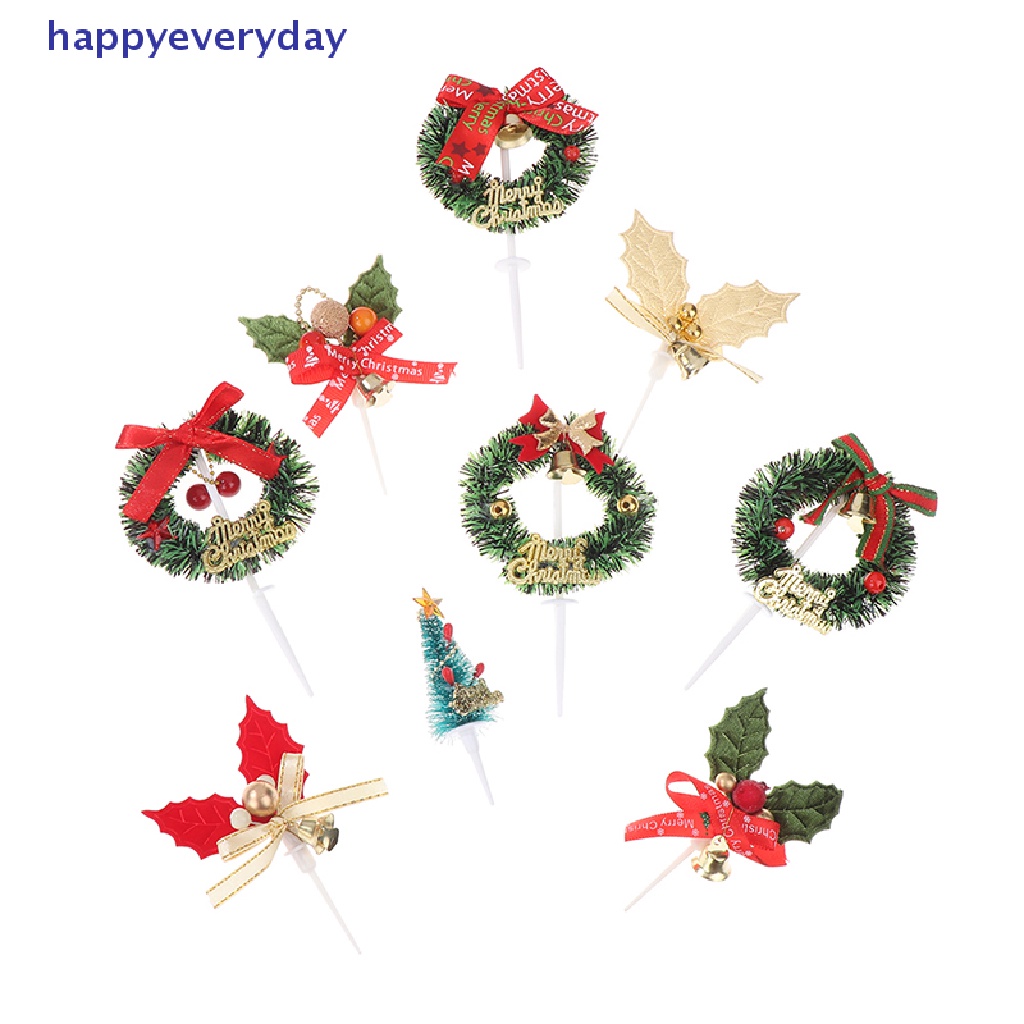 [happy] 5pcs Christmas Fruit Fork Leaf Xms Dekorasi Pohon Kue Plugin Party Decor [ID]