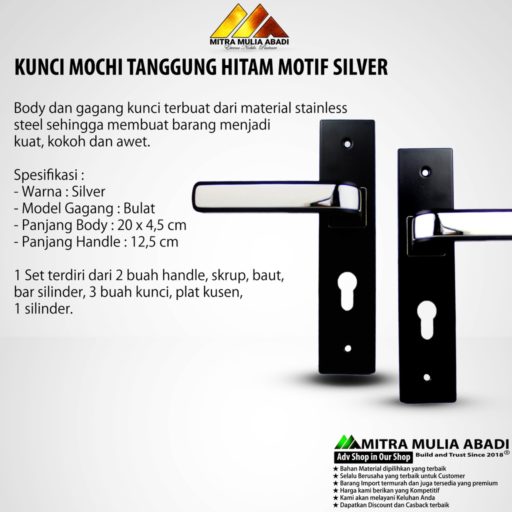 Kunci Pintu Handle Tanggung Hitam SILVER Minimalis Eropa Fullset