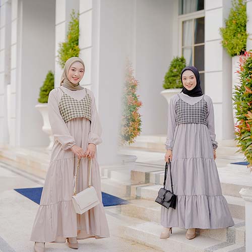 Amy Dress | Dress with Vest | Dress Set | Blouse Set | Gamis Tanktop | Gamis Vest | Gamis Tingkat | 