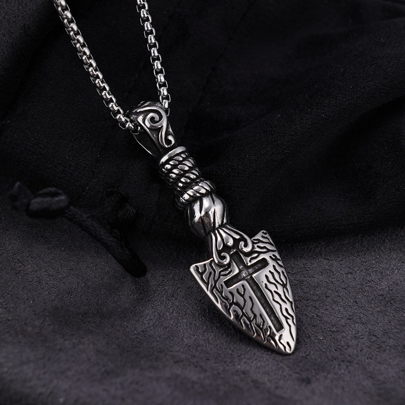 [Z H Perhiasan] Vintage Nordic Viking Cross Tombak Hip Hop Liontin Pria Dan Wanita Fashion Stainless Steel Kalung Punk Pesta Rock Perhiasan Aksesoris