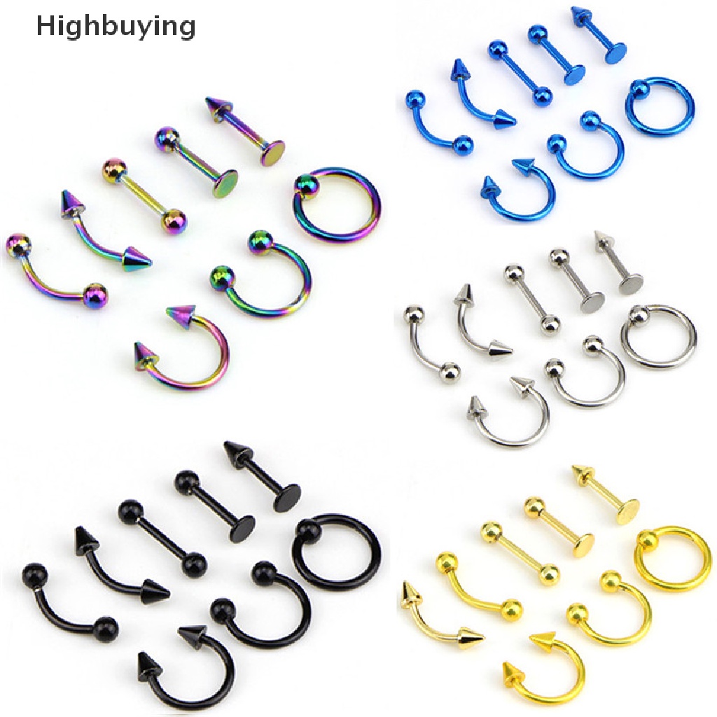 Hbid Campur 8PCS 16G Stainless Steel Helix Perhiasan Telinga Alis Hidung Bibir Rings Glory