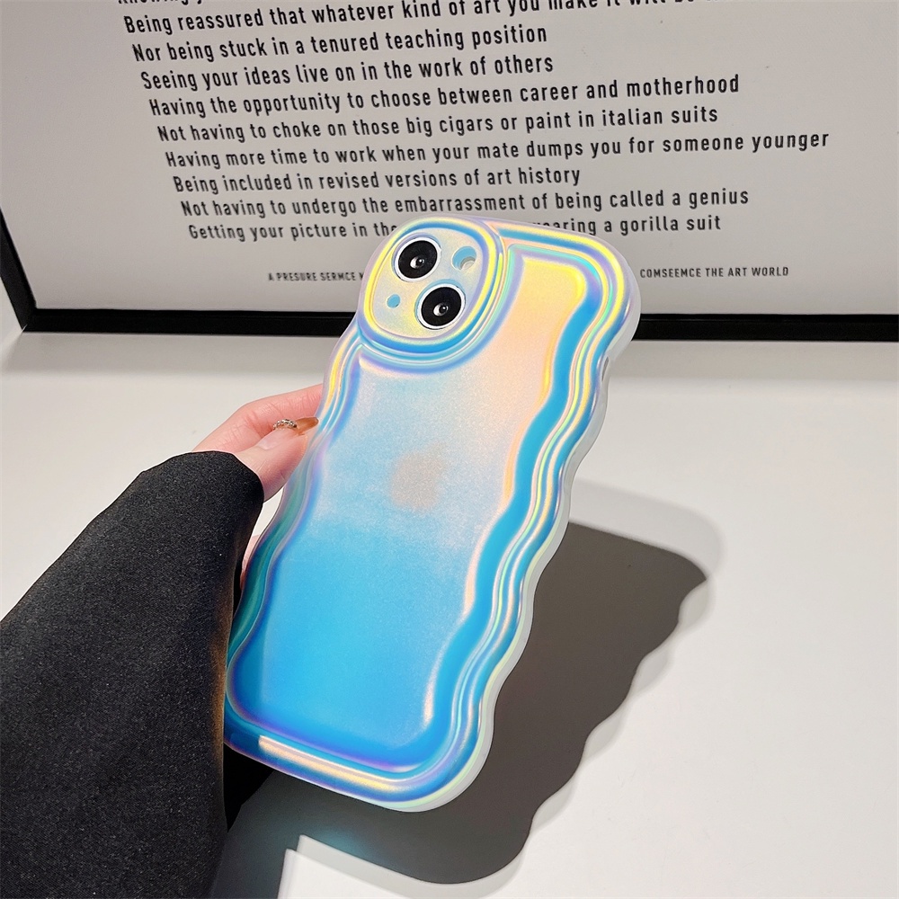 Mewah Gelombang Besar Laser Warna Solid Wave Pleat Phone Case Untuk Apple iPhone 14 Pro Max11 13 12 14 Plus Perlindungan Kembali Transparan Shockproof Cover