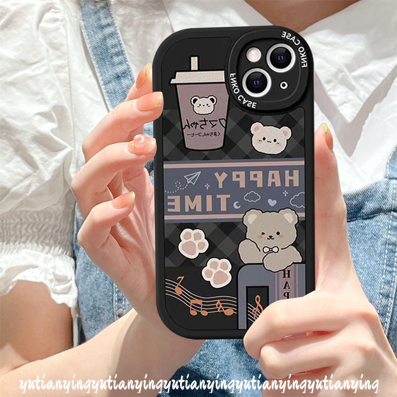 Creative Knitting Pattern Stripe Splicing Casing Infinix Hot 10s 11s Note 8 10T Hot 10 Lite Hot 11 Play 10 9 Smart 6 5 Cute Cartoon Milk Tea Bear Soft TPU Case Cover