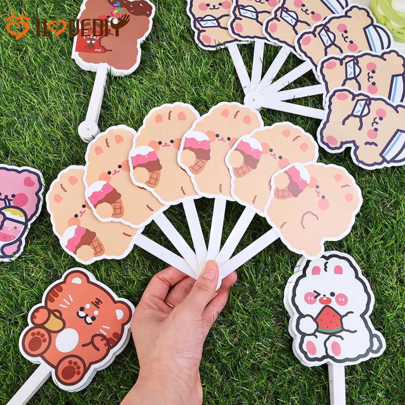 Dance Photography Decor Props Portable Musim Panas Alat Pendingin PP Tulang Kipas Saku Mini Motif Kartun Kipas Tangan Lipat Menarik Hadiah Ulang Tahun Anak