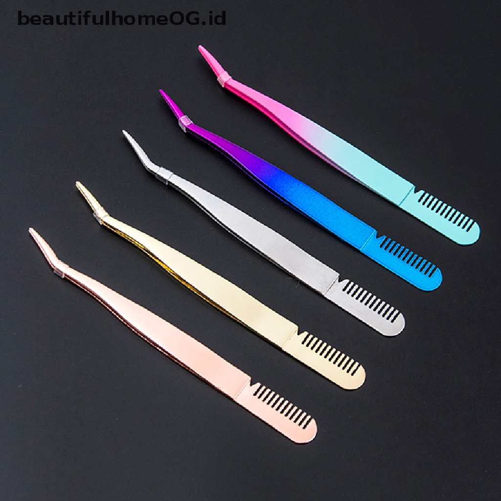 // Lebaran// Pinset Alis Dengan Sisir Stainless Steel Lash Aplicator Extension Supplies **