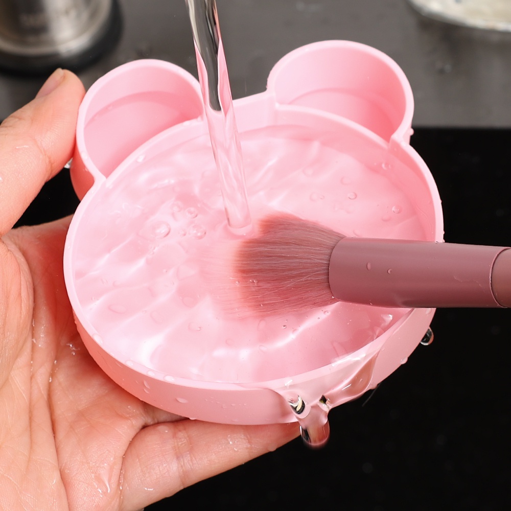 Little Bear Pink Silicone Makeup Brush Cleaning Pad/Spons Alat Pembersih Basah Dan Kering Scrubber