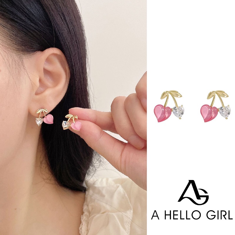 Anting Stud Kristal Zircon Bentuk Hati Peach Untuk Wanita