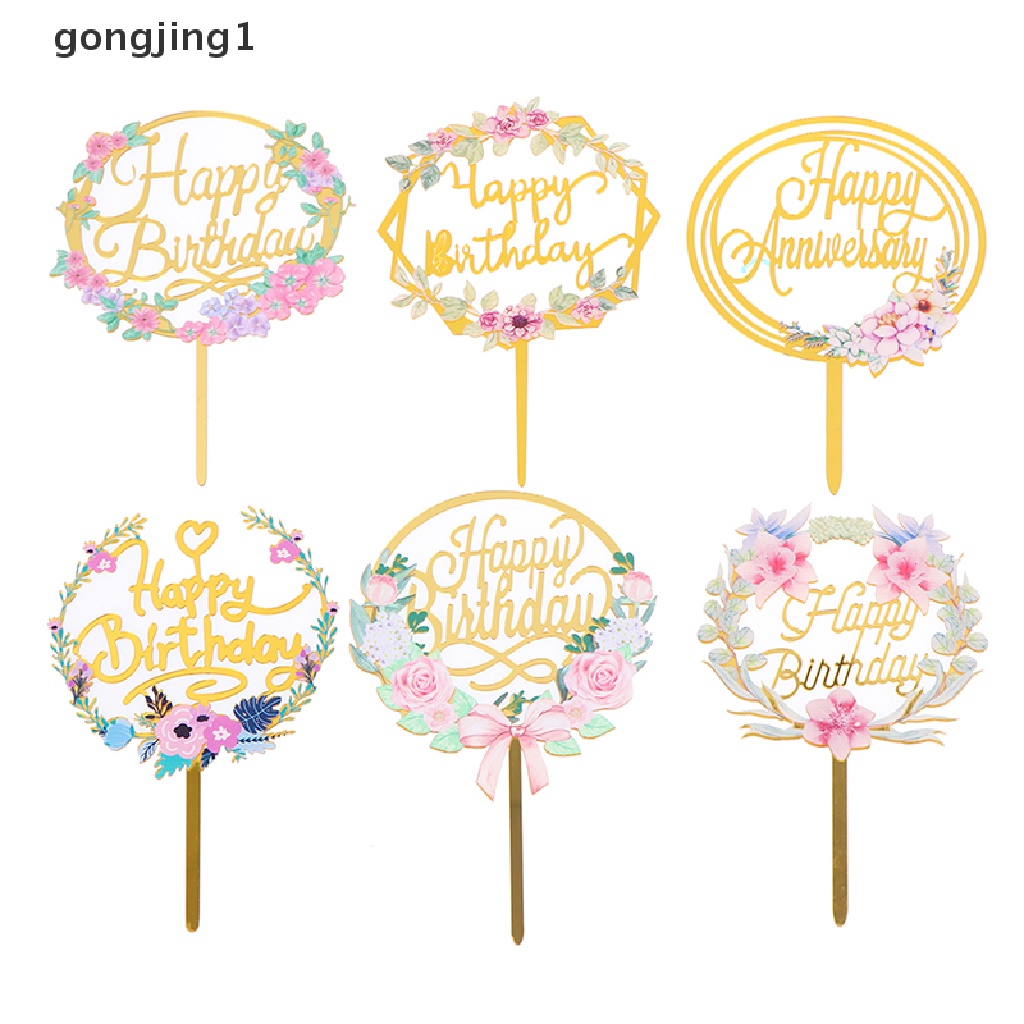 Ggg Bunga Happy Birthday Cake Topper Hiasan Kue Akrilik Untuk Dekorasi Kue Ulang Tahun ID
