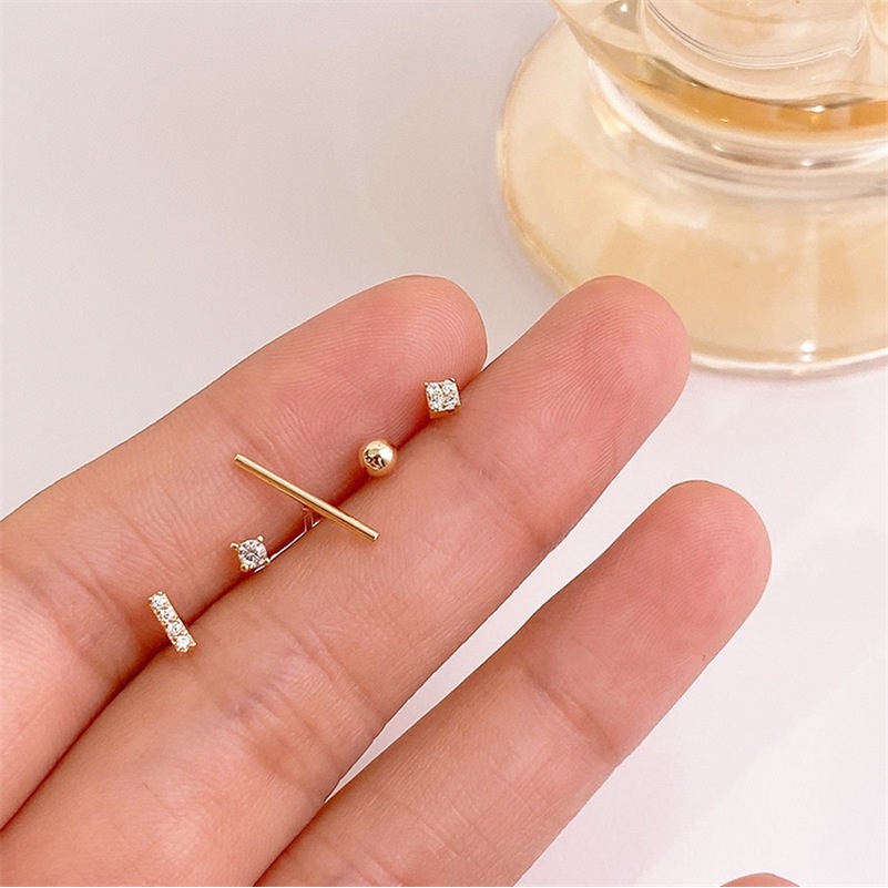 5pcs / Set Anting Zircon Kecil Bahan S925 Silver Needle Gaya Korea Untuk Wanita