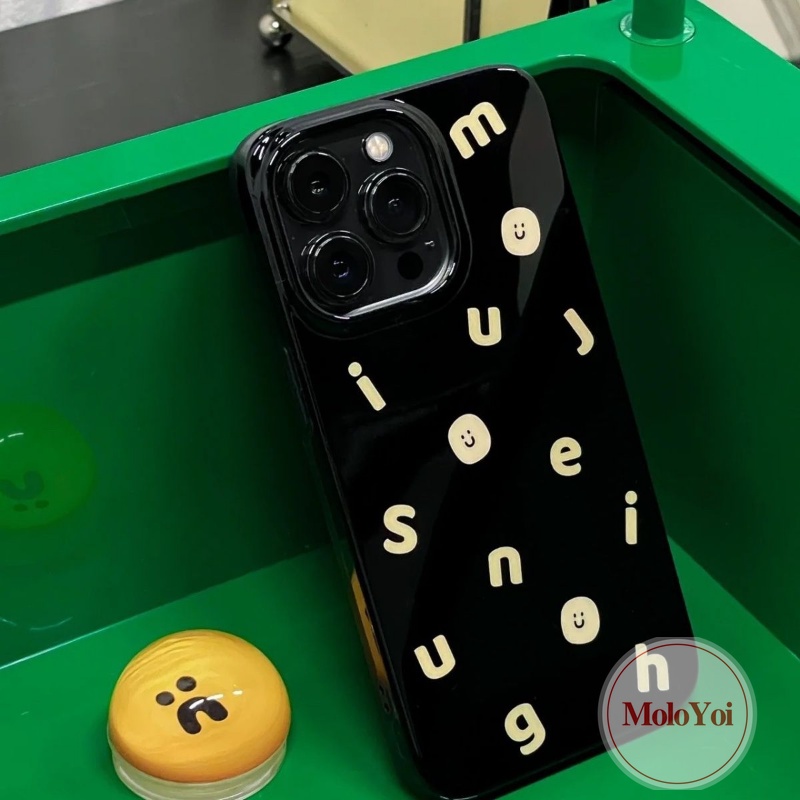 IPHONE Ins Simple Alphabet Letter Case Kompatibel Untuk Iphone7 8 Plus 11 13 14 12 Pro Max 7Plus XR X XS Max SE 2020 Smiley Lucu Glossy Halus Shockproof Lembut Tpu Penutup Belakang