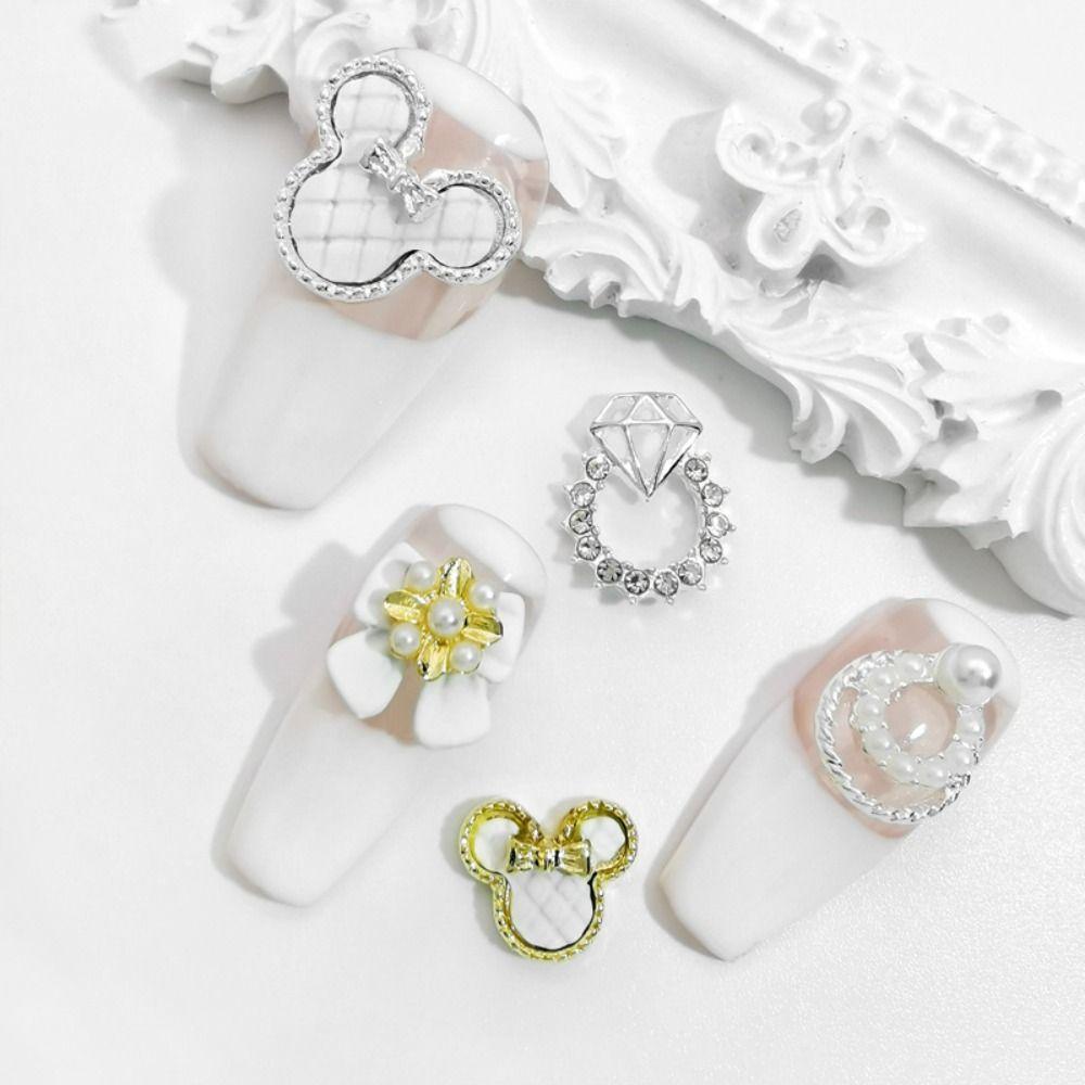 Needway Nail Art Dekorasi Mutiara 3D Mickey Kepala Rhinestones Alloy Diamond Ring Aksesoris Kuku