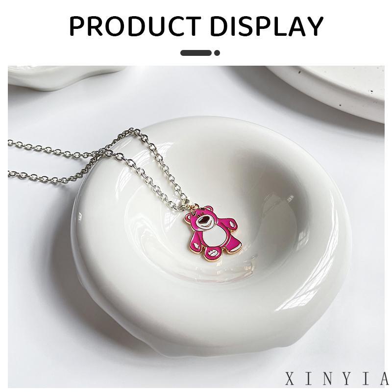 【Bayar di tempat】Cute Pink Strawberry Bear Necklace Kalung Perhiasan Wanita Liontin Pakaian Gadis Fashion Liontin