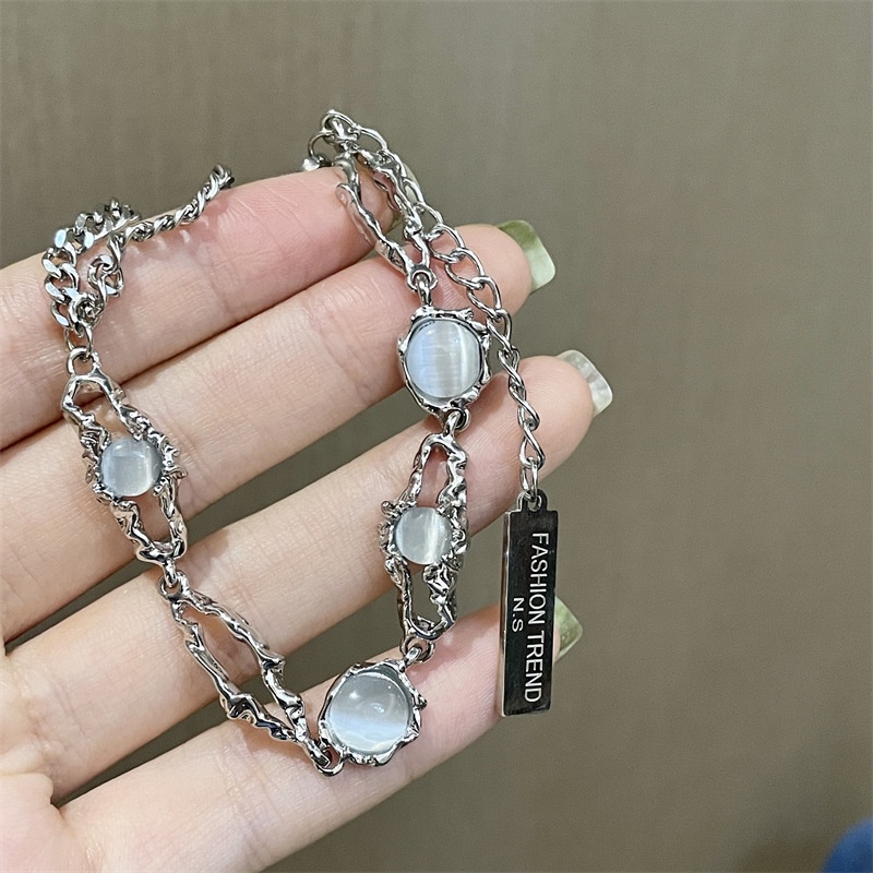 Manis Keren Perak Kalung Gelang Untuk Wanita Salib MoonStone Opal Rumbai Choker Bracelets Aksesoris Perhiasan