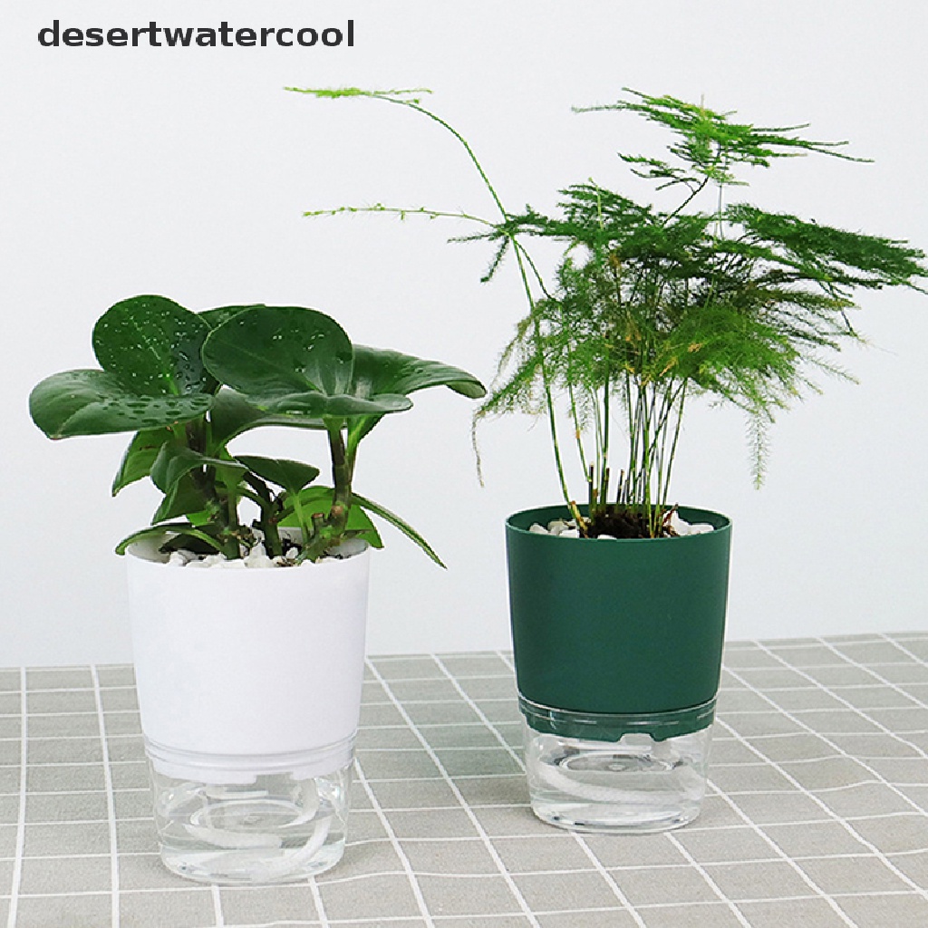 Deid 1Pc Pot Tanaman Self Watering Plastik Bening Double-Layer Penyimpanan Air Pot Bunga Martijn