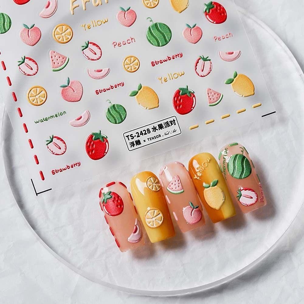 [Elegan] Kartun Stiker Kuku Fashion Perekat Diri Buah Kitty Kucing Strawberry Peaches Dekorasi Kuku