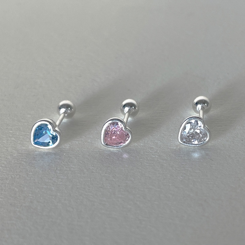 Papaozhu Chic S925 Perak Bersinar Pink Biru Zirkon Jantung Manik Stud Anting-Anting Untuk Wanita Perempuan Mewah Berkilau Kristal Peach Jantung Anting-Anting Manis Telinga Aksesoris