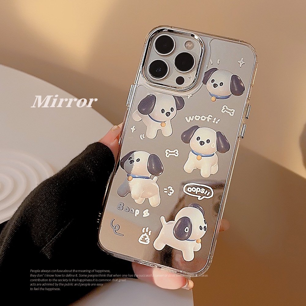 IPHONE Korea Lucu 3D Bell Anjing Kartun Make Up Cermin Silicone Case Untuk Iphone14 11 12 13 PRO MAX Casing Cover Pelindung AT0198