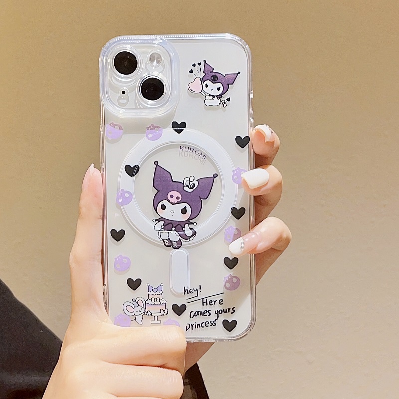 Untuk iPhone Casing Magnetik14 13 12 11 Pro Max Kartun Kuromi Transparan Soft case