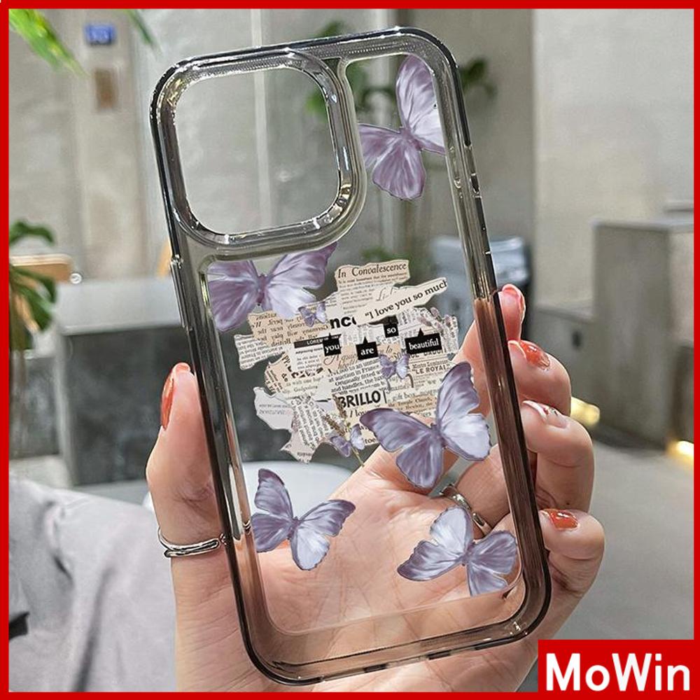 For iPhone 14 Pro Max iPhone Case Acrylic Hard Case HD Clear Case  Plating Button Shockproof Butterfly Newspaper Compatible with iPhone 13 Pro max 12 Pro Max 11 xr xs max 7Plus