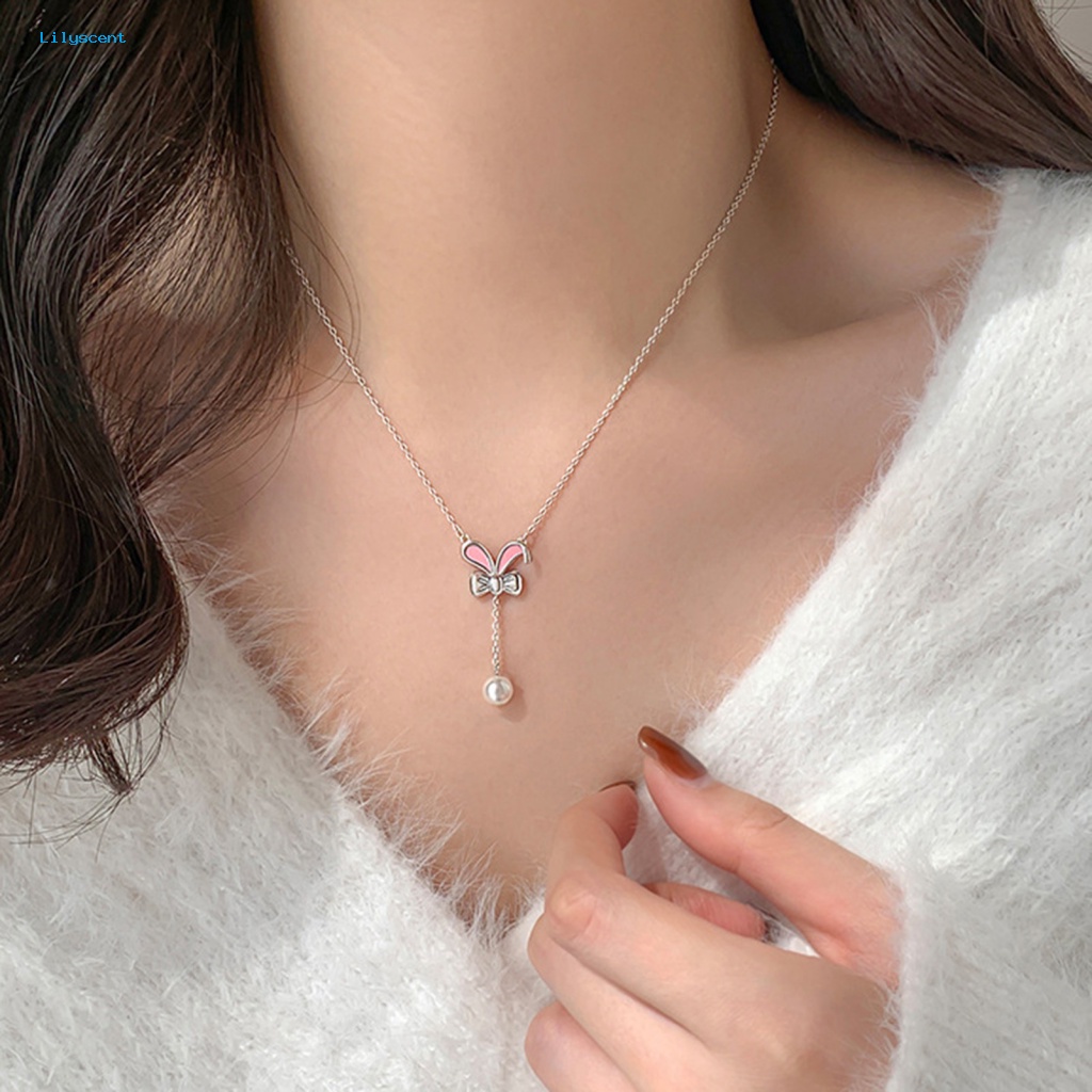 Lilyscent Anti Karat Pesona Kalung Aksesori Pakaian Sweater Rantai Kalung Mutiara Imitasi Geometris