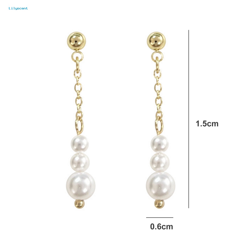 Lilyscent 1pasang Hypoallergenic Stud Earrings Fashion Perhiasan Shiny Faux Pearl Tassel Stud Earrings Golden