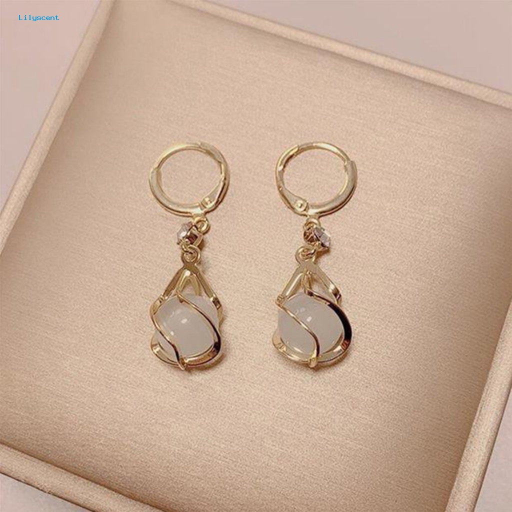 Lilyscent 1pasang Geometris Wanita Anting Pakaian Sehari-Hari Ladies Charm Faux Opal Menjuntai Anting Rumbai Panjang