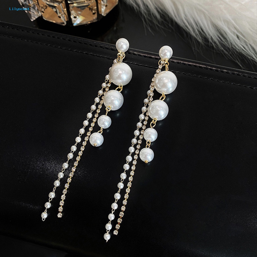 Lilyscent 1pasang High-end Anting Panjang Kostum Aksesoris Fashion Manik-Manik Rumbai Anting Gantung Lurus