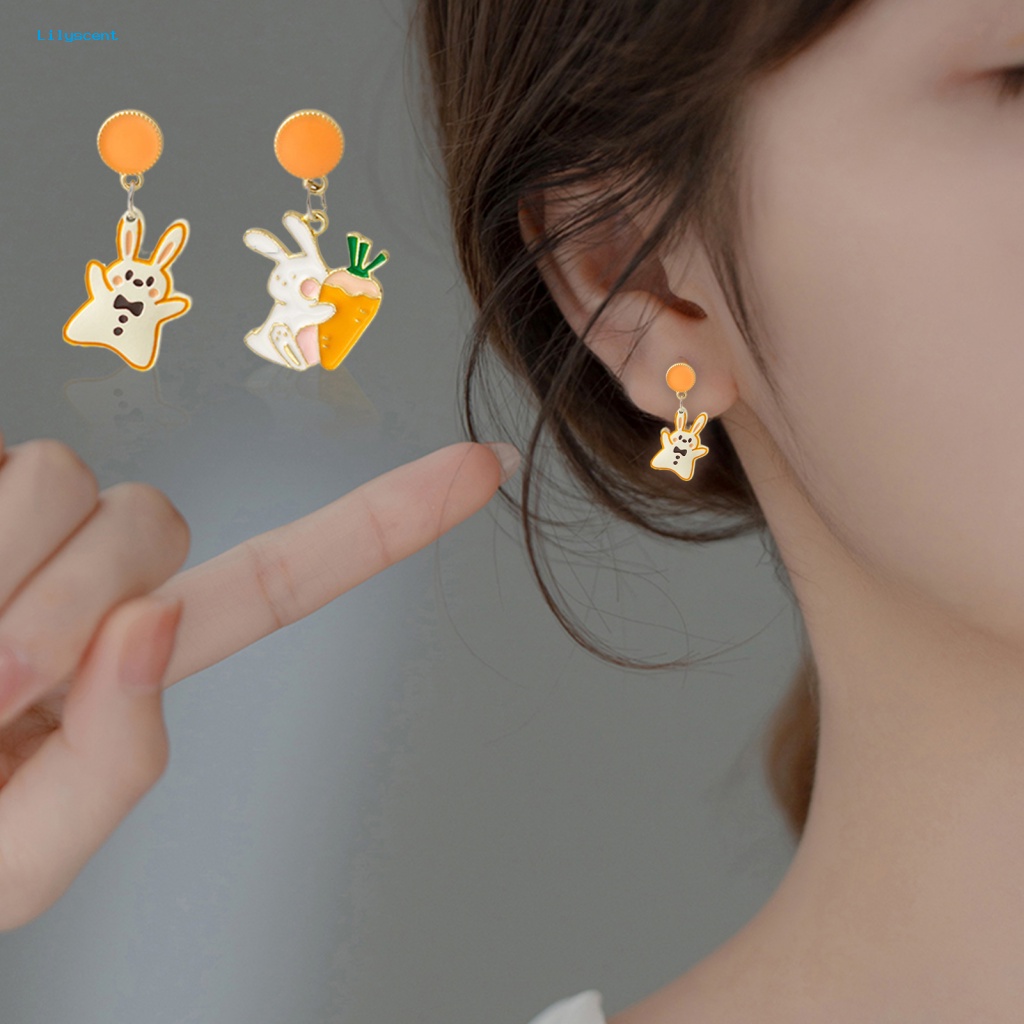 Lilyscent 1pasang Perhiasan Fashion Drop Earrings Untuk Prom Likeable Rabbit Carrot Drop Earrings Asimetris