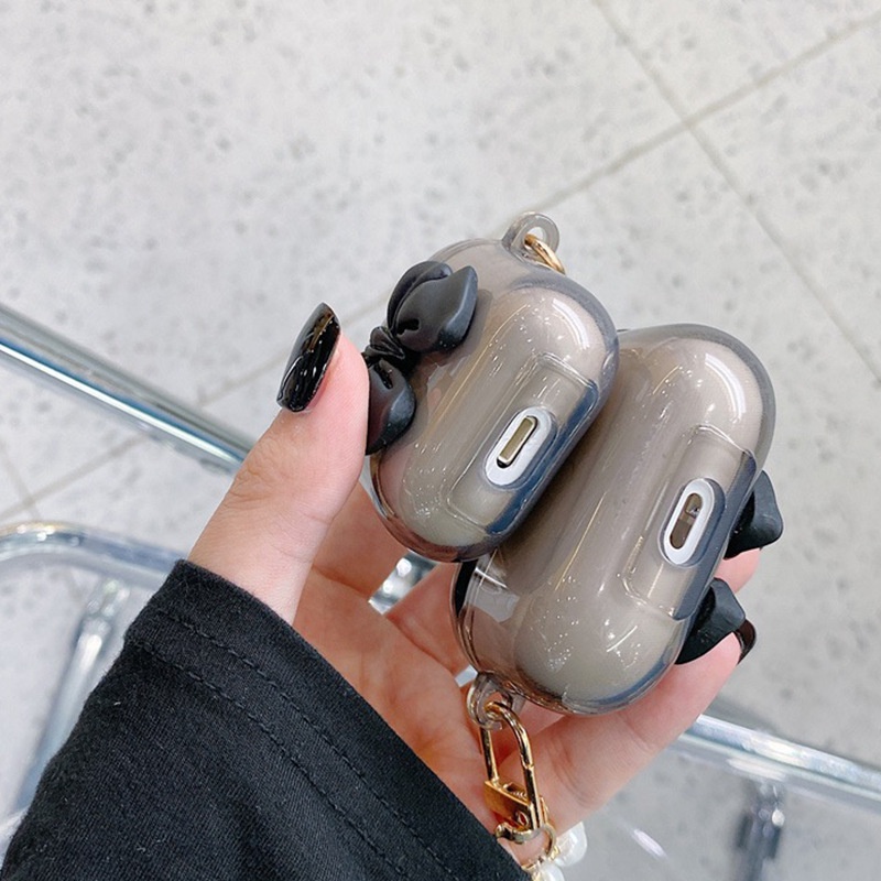 Lucu Transparan Abu-Abu Cover Untuk Apple Airpods1 2 3 Pro2 Case Dengan Gantungan Kunci Untuk AirPods Pro Case Bluetooth Earphone Ikatan Simpul Case