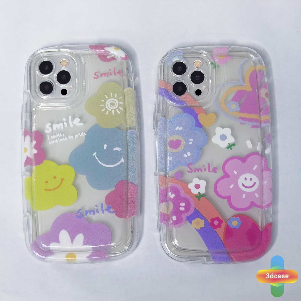 Compatible For Case IPhone 7 Plus 11 6 6S 8 14 Plus XR 11 12 13 14 PRO MAX 11 12 13 X XS MAX Se 2020 6SPlus 7Plus 6Plus 8Plus 14Plus XSMAX Colourful Smile Flower Soft Airbag Soap Case