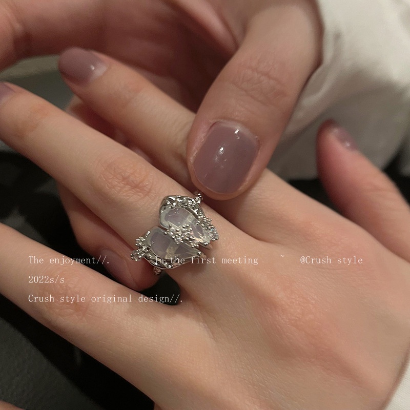 Yeezii Opal Kristal Zirkon Cincin Set Fashion Hati Kupu-Kupu Bunga Pembukaan Yang Dapat Disesuaikan Rings Untuk Aksesoris Perhiasan Wanita