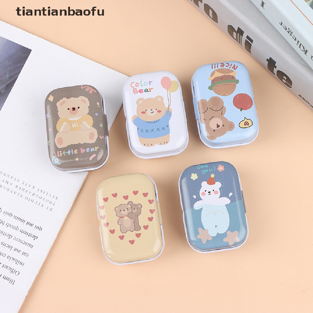 [tiantianbaofu] Mini bear Tin Trinket Perhiasan Kotak Koin Tempat Penyimpanan Tinplate Butik RectanIe Kecil