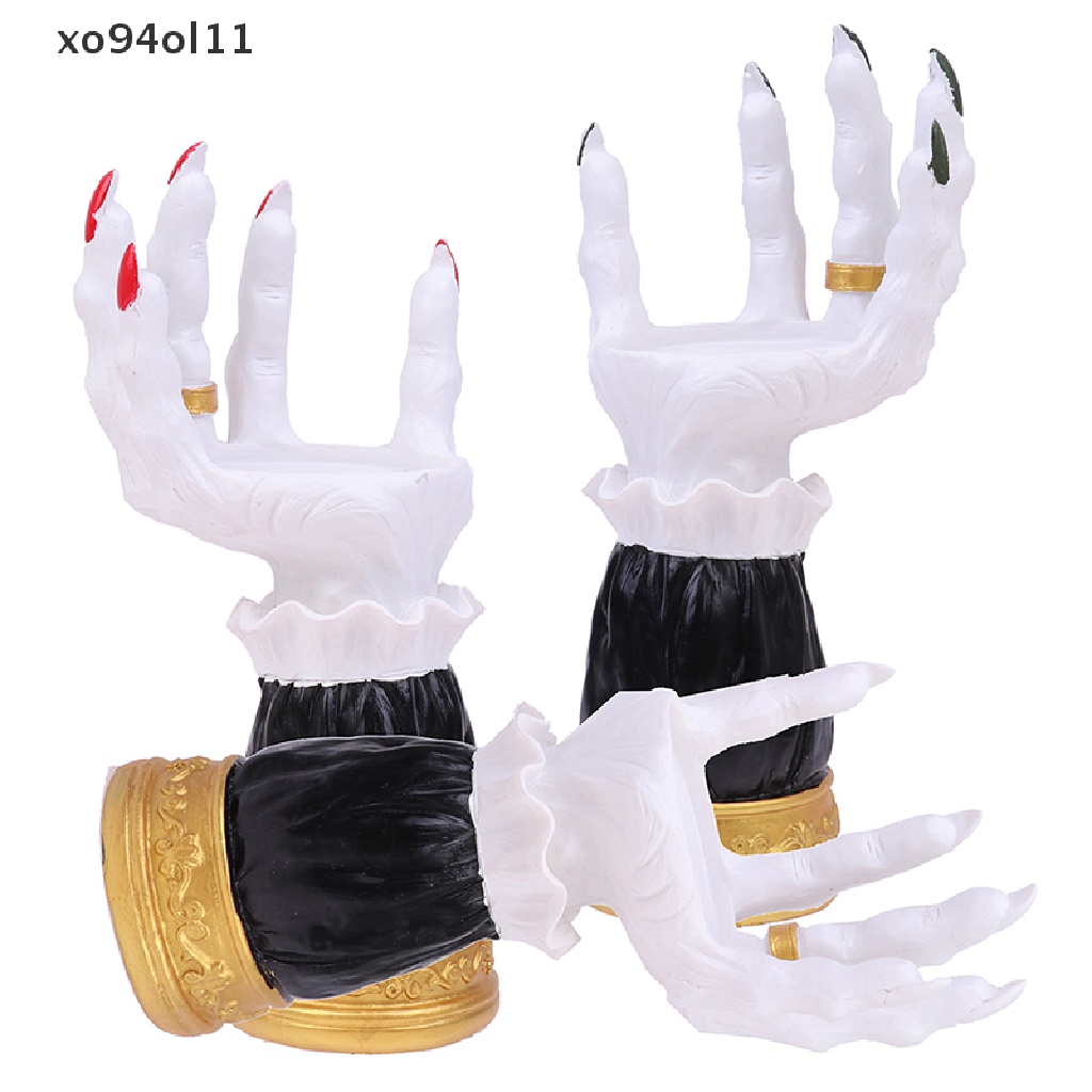 Xo Witch Hand Halloween Decor Resin Holder Gothic Decor Holder Penyihir Tangan Berdiri Golden Holiday Dekorasi OL