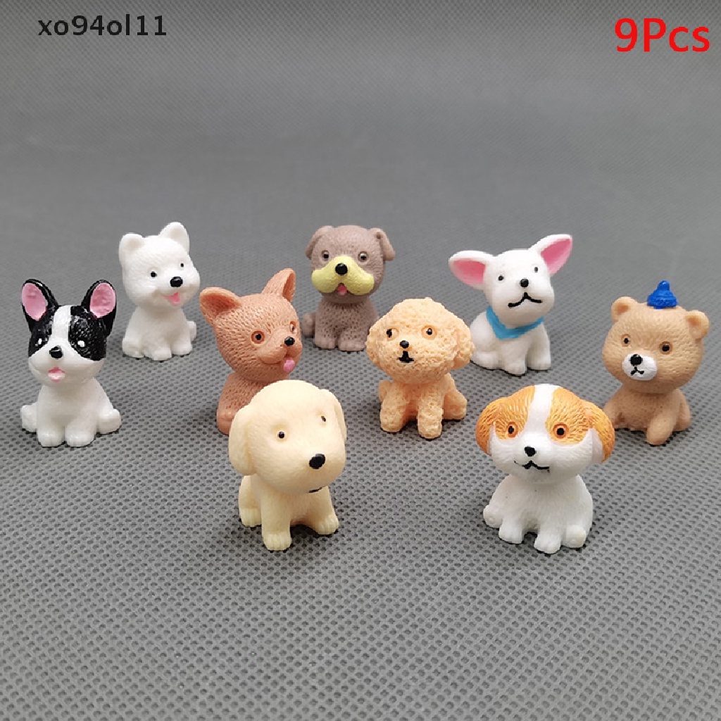 Xo 9Pcs Simulasi Mini Hound Pug Dog Patung Miniatur Hewan Model Figure Mainan OL