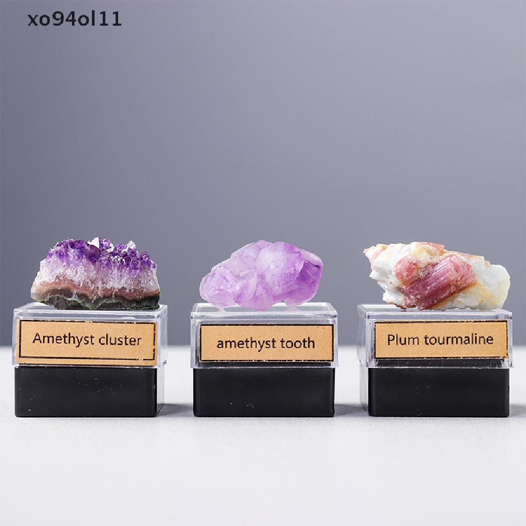 Xo Bijih Batu Kristal Alami Amethyst Cluster Energy Box Koleksi Spesimen Fosil OL