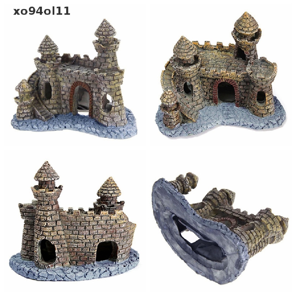 Xo Polyresin Tower Castle Aquarium Ornamen Aksesoris Dekorasi Ikan New OL