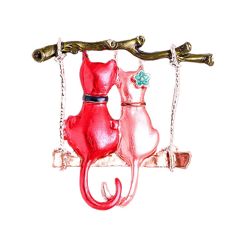Pasangan Kucing Bros Untuk Wanita Enamel Kartun Berayun Kucing Hewan Pesta Casul Brooch Pins