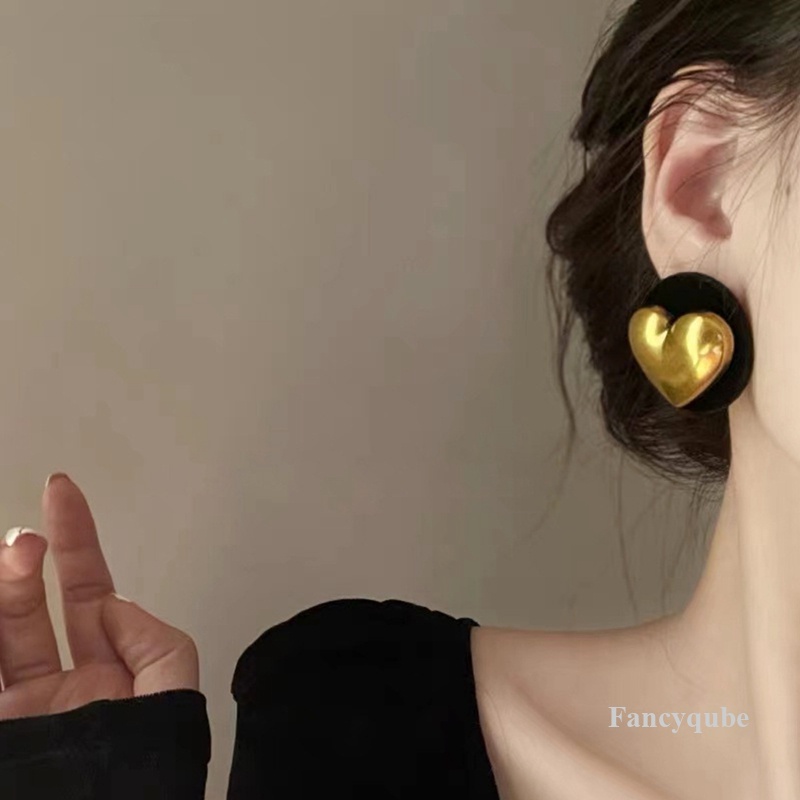 Vintage Bulat Warna Emas Hati Statement Earrings Besar Hitam Anting Boho Untuk Wanita Perhiasan Etnik Hadiah Pesta Elegan