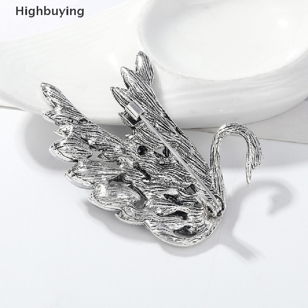 Hbid Retro Fashion Zirkon Kristal Swan Bros Pin Elegan Perhiasan Wanita Elegan Hewan Pin Aksesoris Pesta Coat Jewelry Glory