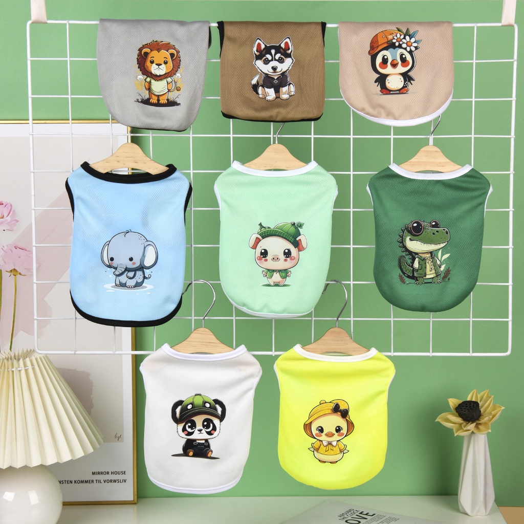 Pakaian Hewan Peliharaan Motif Hewan Lucu Laki-Laki Dan Perempuan universal Murah Kucing Anjing Rompi Musim Panas Pakaian Keren Dan Bernapas