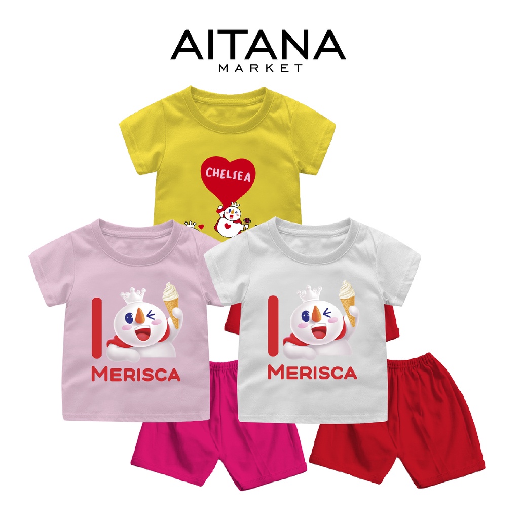 Setelan Bayi Anak MIXUE Custom Nama Series Merisca Usia 6 Bulan-8 Tahun Bahan Katun Combed 30s