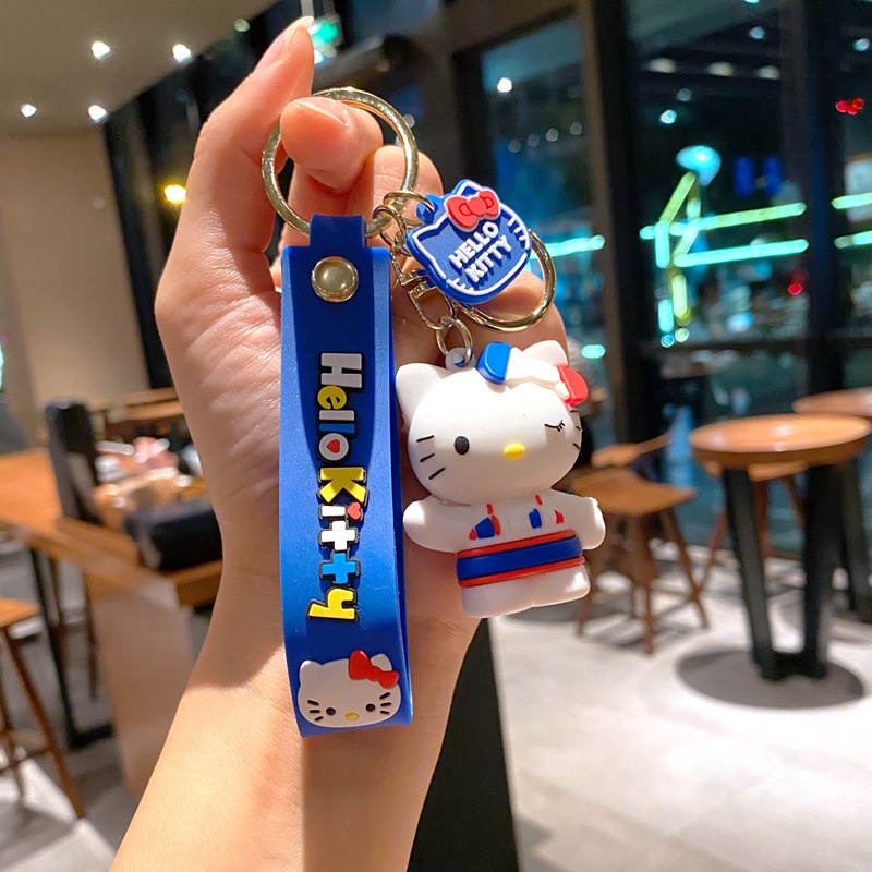 3d Kartun Lucu Exoticism Outfit KT Kitten Cat Universal Gantungan Kunci Tali Anti Hilang Mobil Rumah Gantungan Kunci Tas Telepon Case Bluetooth Earphone Cover Charms Liontin Hadiah