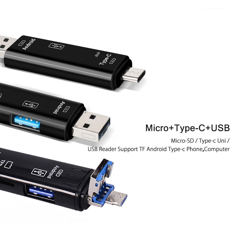 5-in-1 Multifungsi USB 2.0/tipe-C/Micro USB/TF Smart Memory Card Reader Compact Portable OTG Flash Drive Card Reader Adapter Telepon PC Aksesoris